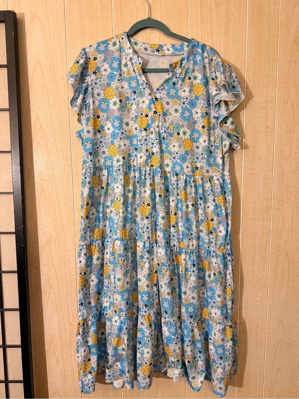 Girls' Blue & Yellow Floral Tiered Dress